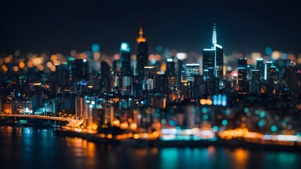 Night City Background with Abstract Line Connections: Tech and Networking Concept