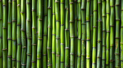 Fototapeta premium A Vibrant Green Bamboo Wall Texture with Interlocking Stalks Arranged in a Vertical Pattern, Creating a Natural and Organic Background