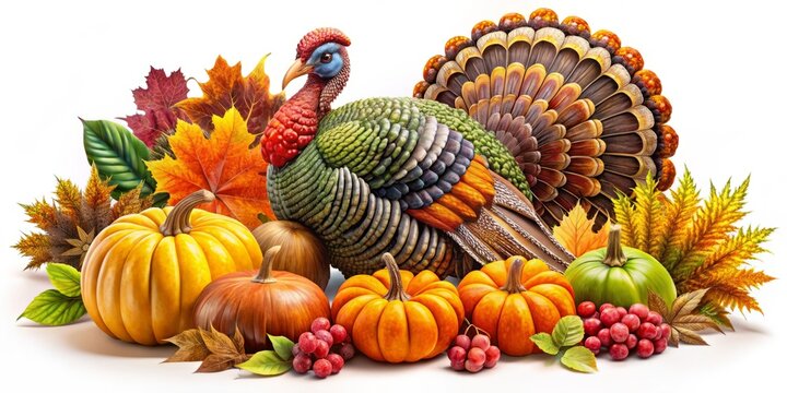 Vibrant Thanksgiving clip art collection showcasing turkeys, pumpkins, autumn leaves, and seasonal elements, perfect