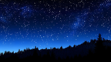 Digital Illustration of a Night Sky Filled with Stars Above a Silhouetted Forest