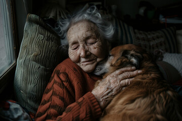 old woman and dog