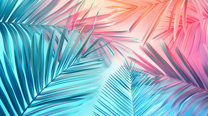 Abstract Tropical Palm Leaf Background with Vibrant Blue and Pink Colors