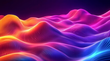 A 3D abstract stage backdrop with undulating, colorful waves flowing in the background, creating a sense of motion and energy, vibrant colors, dynamic lighting, futuristic vibe