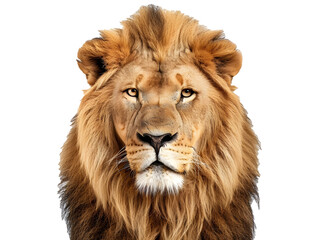 Fototapeta premium Portrait of a lion facing camera isolated on transparent background