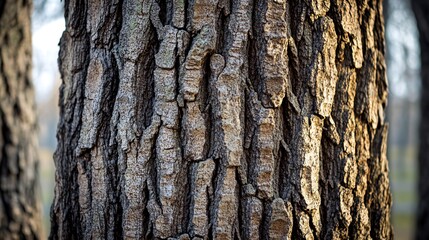 Close-up of a tree trunk with rough bark and a textured surface.