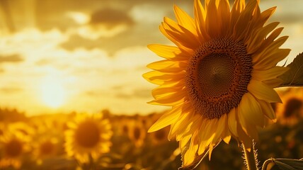 Obraz premium Close-up of sunflower over sunset sky 