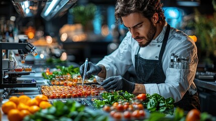 Obraz premium Chef Preparing Gourmet Appetizers in a Modern Kitchen