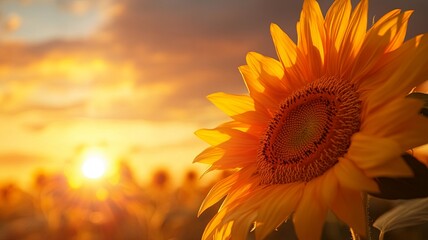 Close-up of sunflower over sunset sky 