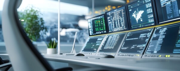 Obraz premium Modern Flight Control Center Monitoring Sustainable Aviation