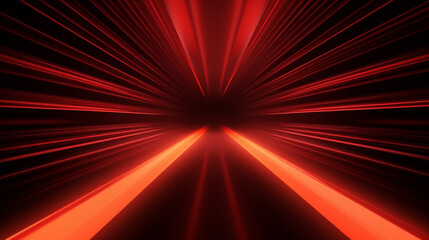 Fototapeta premium Bright red neon laser lights illuminate the darkness creating lines and triangle shapes in sci-fi effect.