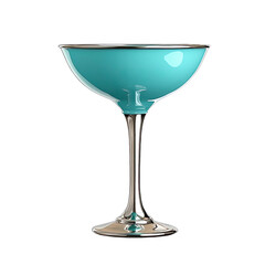 Elegant blue cocktail glass on white isolated background.