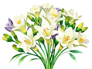 Fototapeta premium Vibrant Freesia Flower Illustration with Multicolored Petals in Pink, Yellow, and Orange - Ideal for Spring and Summer Floral Themes, Freesia Illustration, Freesia Flower vector Illustration