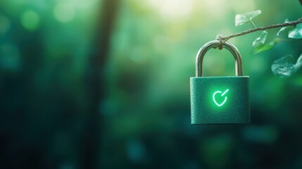 Fototapeta premium A padlock symbol with a glowing green light, signifying a secure connection.