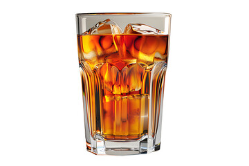 Ice Tea brown in glass luxurious iced isolated on cut out PNG or transparent background. Lemon slices garnish on glass. Sweet and slightly sour taste. Realistic drink template pattern.