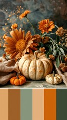 The concept of Thanksgiving. Colors of autumn. Pumpkin image with color picker