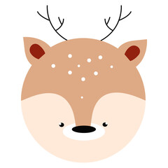 Vector funny round deer for logo and greeting card isolated on white background