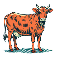 Fototapeta premium Graphical hand-drawn retro cow vector illustration 