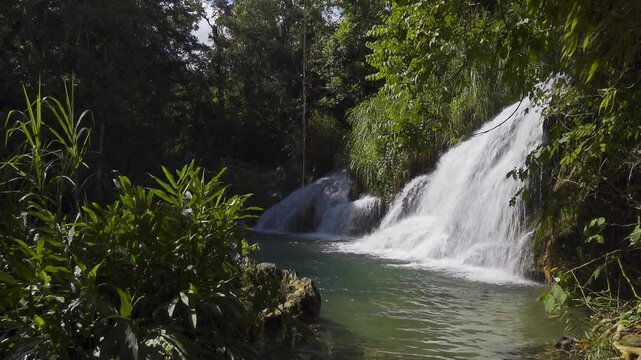 One of small falls in El Nicho waterfalls in Cuba, slight slow-motion