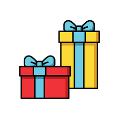 Two Gift Boxes with Blue Ribbons. Yellow and Red, Flat Design