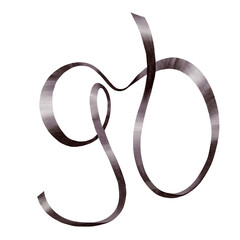 The audio cassette tape is twisted in the shape of the number 90. Energetics memories of discos and dances of youth 80s , 90s. Watercolor clipart isolated on white background