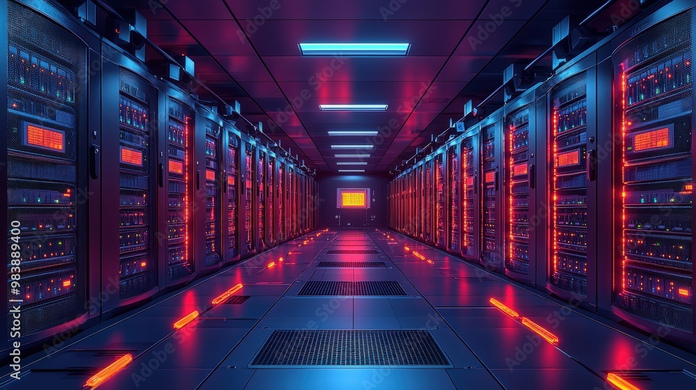 Poster server room data center network technology servers rack cyber security