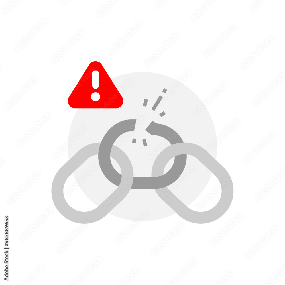 Poster disconnected, broken chain link and exclamation mark concept illustration for empty state ui, infogr