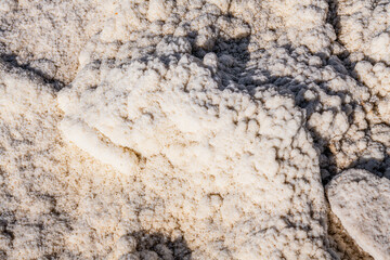 Close up on salt formations of Qarhan or Chaerhan lake around Golmud city, Qinghai, China