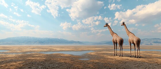 Endangered species in a shrinking habitat, biodiversity loss, 3D illustration