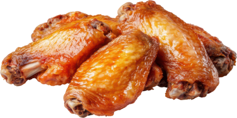 Crispy chicken wings with a golden brown coating, transparent background.