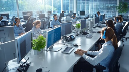 Call Center Team Working in Modern Office.