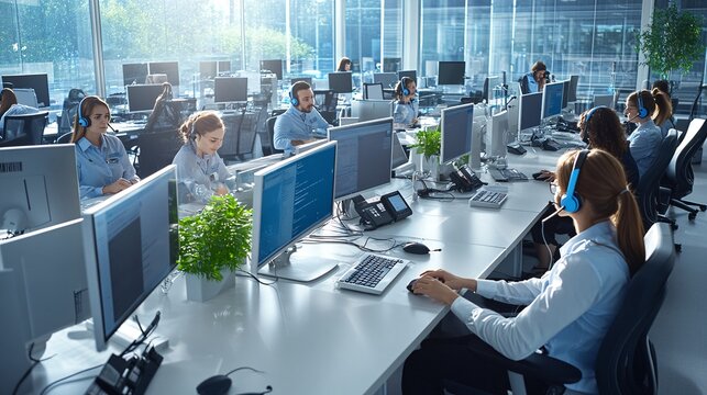Call Center Team Working in Modern Office.