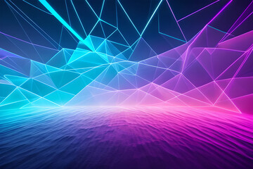 A virtual reality landscape with data streams and glowing geometric shapes, representing digital immersion 