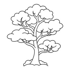 Hand-drawn coloring page for kids featuring trees line art
