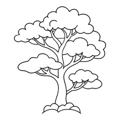 Hand-drawn coloring page for kids featuring trees line art