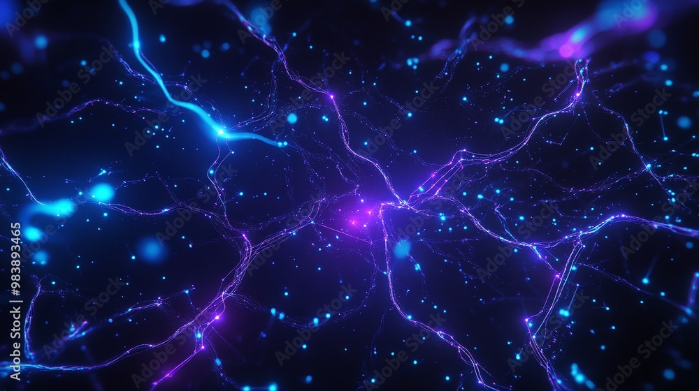 Poster a captivating abstract representation of glowing neural connections in vibrant colors, ideal for sci