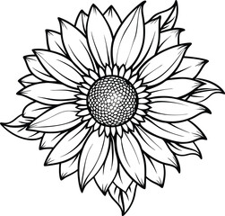 black sunflower line art vector illustration silhouette, Print