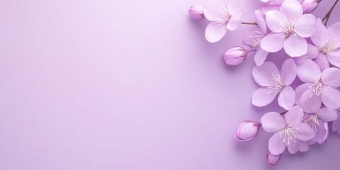 Beautiful delicate purple flowers on a purple background with copy space