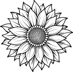 black sunflower line art vector illustration silhouette, Print