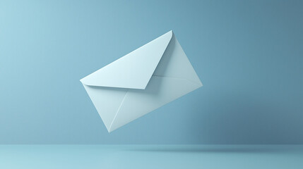 Floating Envelope: A pristine white envelope hovers against a calming blue backdrop, symbolizing a message waiting to be opened, a mystery to be unveiled. The simple yet elegant composition evokes a s