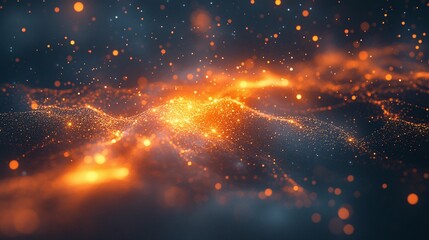 Fototapeta premium A mesmerizing abstract image featuring vibrant orange particles and glowing textures, creating a sense of depth and movement.