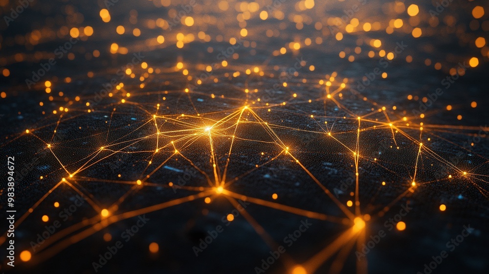 Poster a mesmerizing view of glowing connections and lights forming an intricate network, symbolizing techn