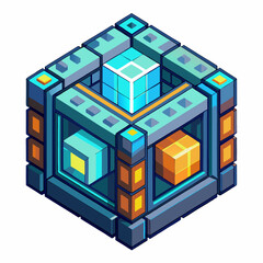 Isometric Geometric Cube Design with Vibrant Colors in Vector Illustration