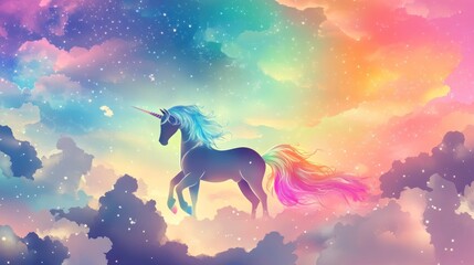 A Unicorn Soaring Through a Dreamlike Sky