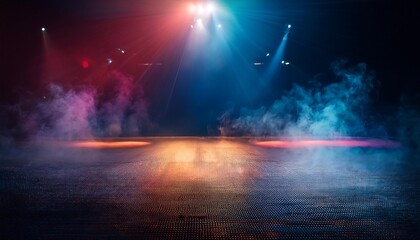 Fototapeta premium Stage with Smoke, Lights, and a Gridded Floor