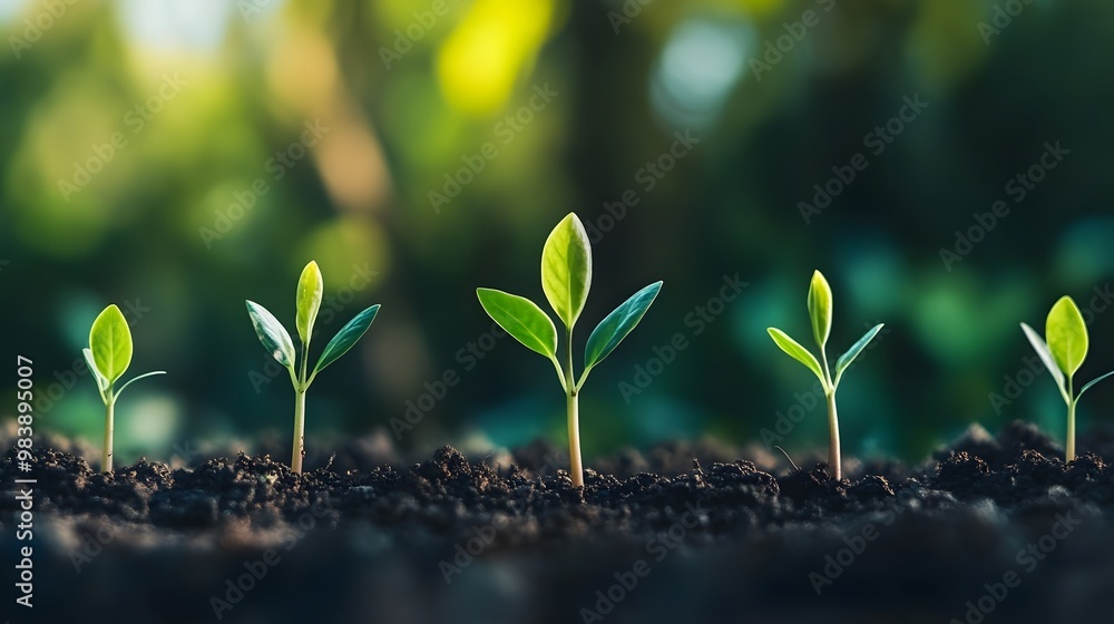 Poster many small plants growing in the ground. with connecting lines trees grow in rows. some trees are ta