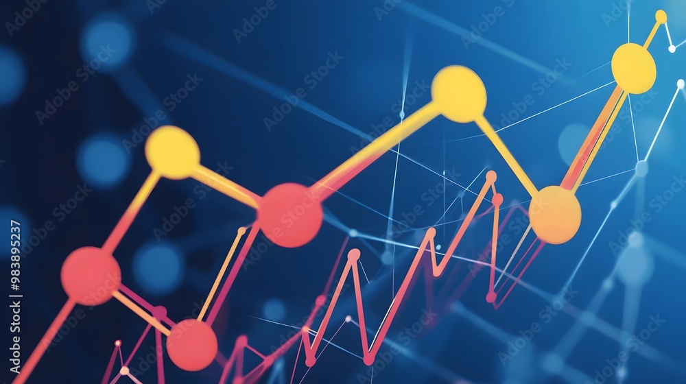Poster a graph with lines is displayed on the background of the monitor.