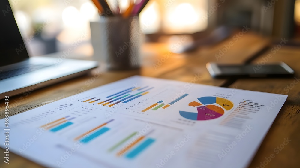 Poster paper with multi-colored graph bars displayed on it.