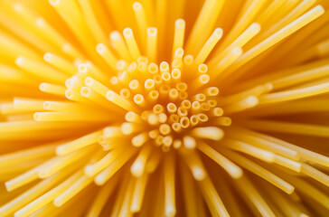 Close-up of  spaghetti is arranged in an octagonal pattern
