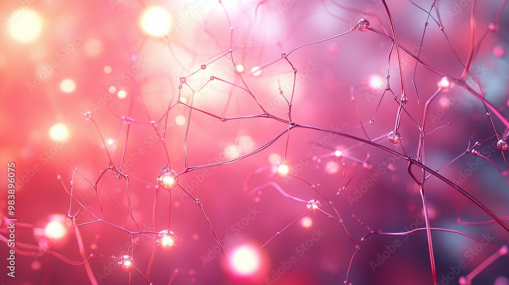 Poster a vibrant abstract background featuring delicate branches adorned with luminous orbs, creating a dre