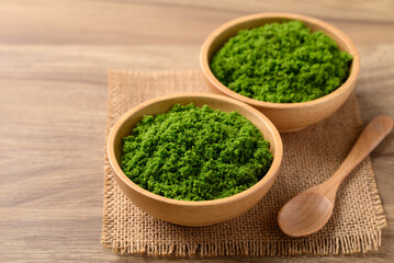 Wolffia or watermeal in bowl, Edible small aquatic plant high protein